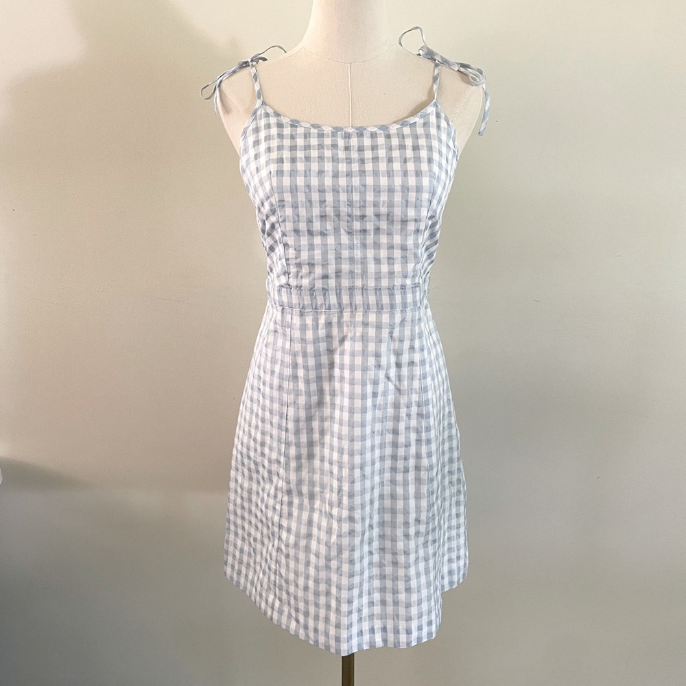 Madewell Blue and White Gingham Dress with Tie Shoulders